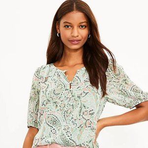 LOFT Paisley Henley Puff Sleeve Top